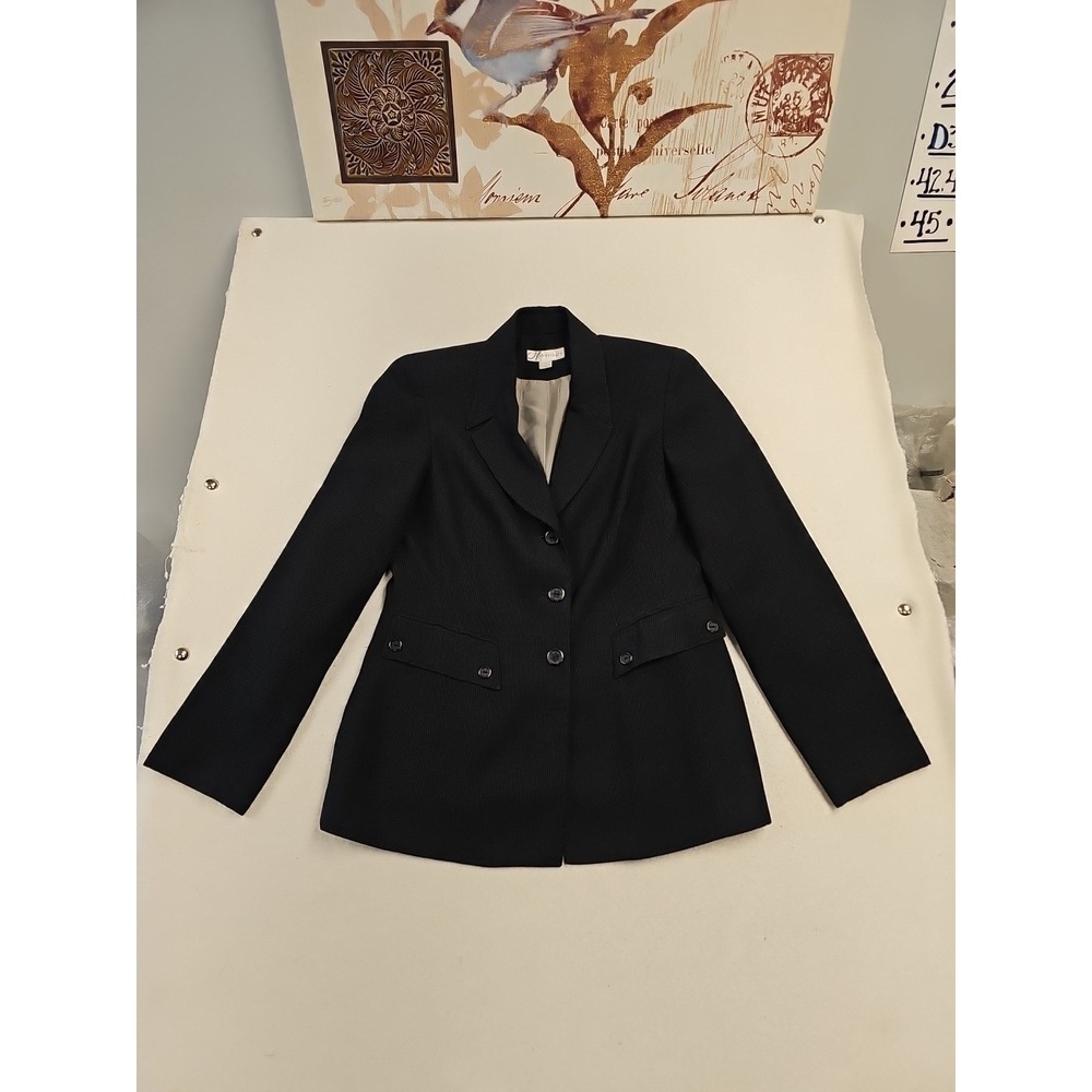 Dressbarn Womens Black Micro Dot 3-Button Blazer Jacket Size 6 Professional